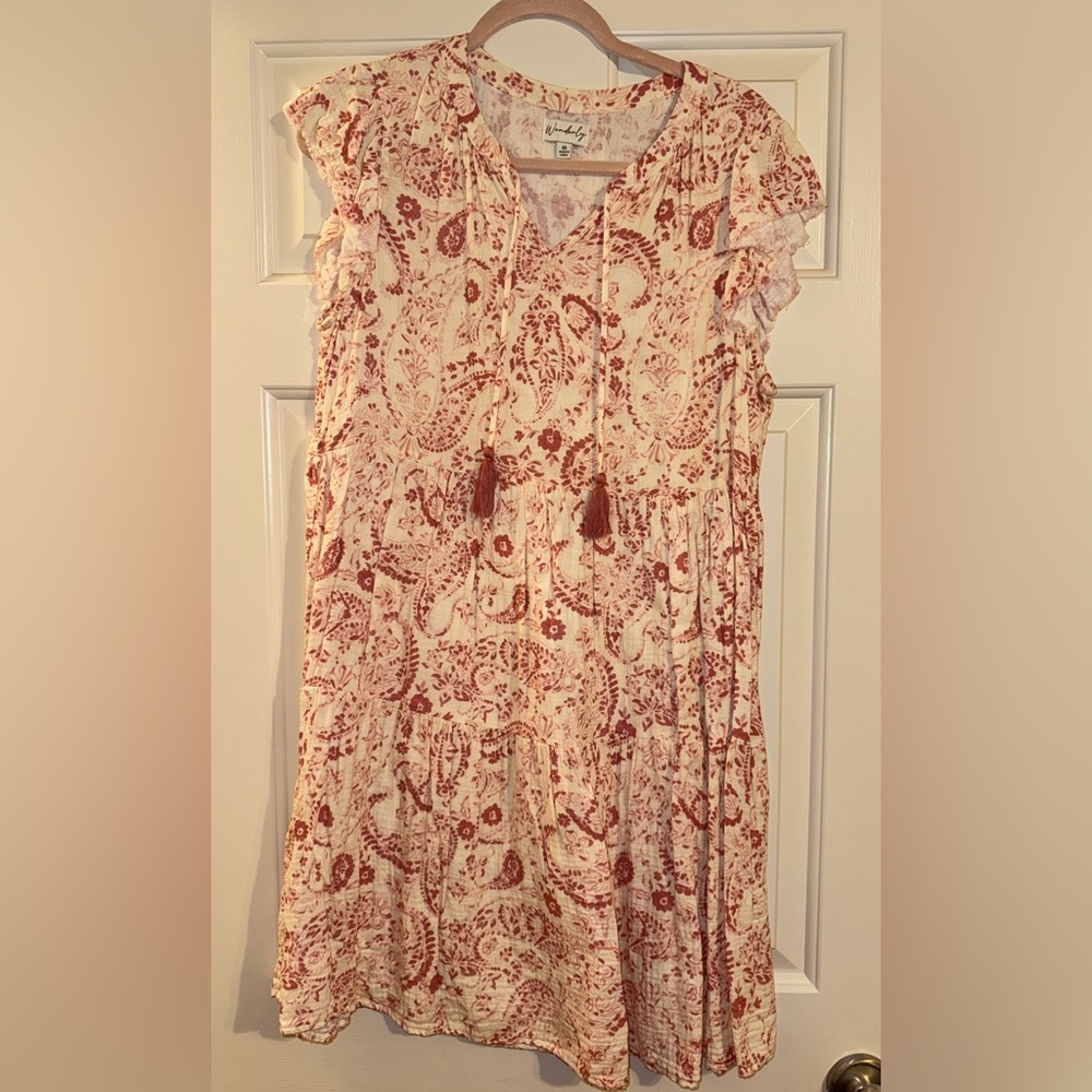 Wonderly Women's Midi Dress in Cream and Red/Mauve